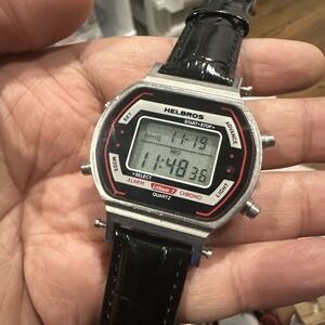 Works Vintage Helbros Digital Alarm Chrono X7478 Mens Rare Watch 38mm Black Runs